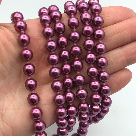 VINTAGE Rockabilly Long Purple Knotted Faux Pearl Bead Retro Necklace Festival - Picture 2 of 13